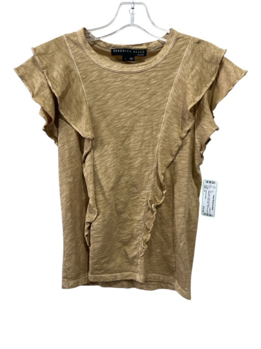 Veronica Beard Size S Tan Cotton Ruffle Cap Sleeve Heathered Ruffle Detail Top Tan / S