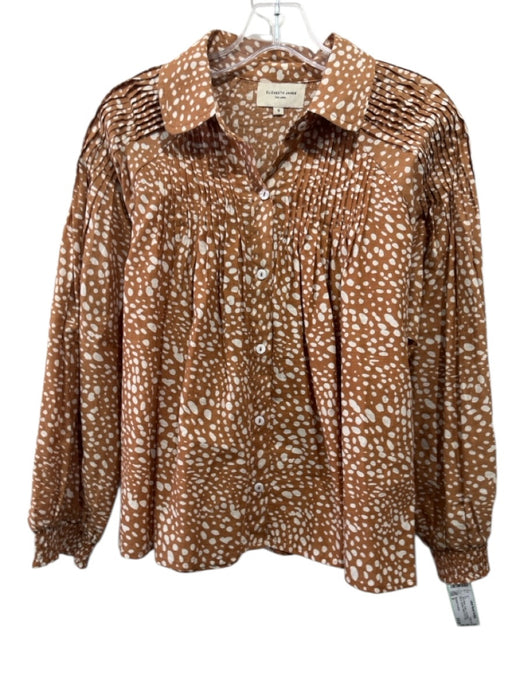 Elizabeth & James Size S Tan & White Cotton Long Balloon Sleeve Spotted Top Tan & White / S