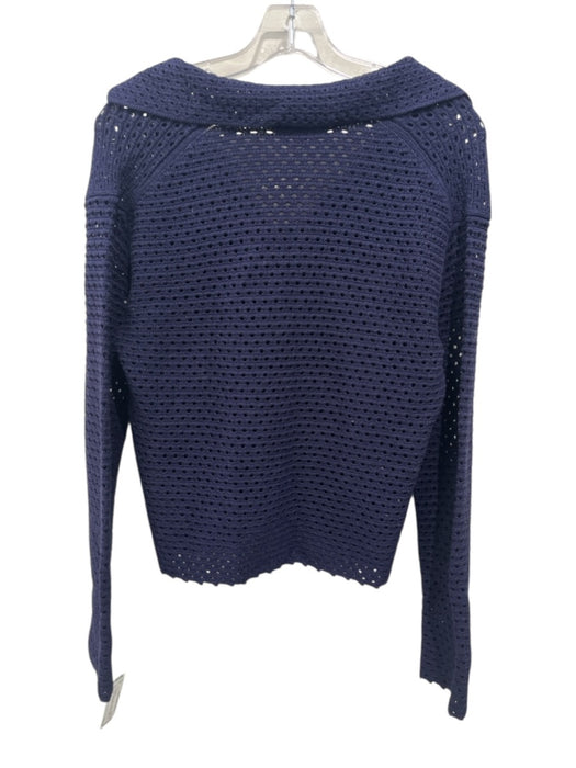 Vince Size Small Navy Black & Blue Cotton Crochet Open Knit Long Sleeve Sweater Navy Black & Blue / Small