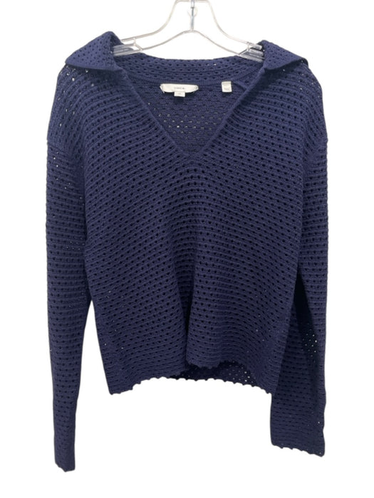 Vince Size Small Navy Black & Blue Cotton Crochet Open Knit Long Sleeve Sweater Navy Black & Blue / Small