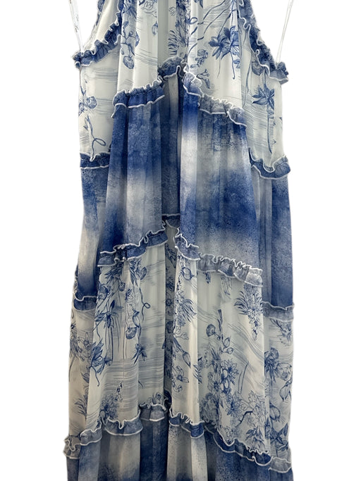 Lace Size L Blue & White ruffles Floral Maxi Dress Blue & White / L