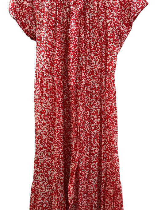 Mirth Size L Red & White Cotton & Silk Short Sleeve Floral Maxi Dress Red & White / L