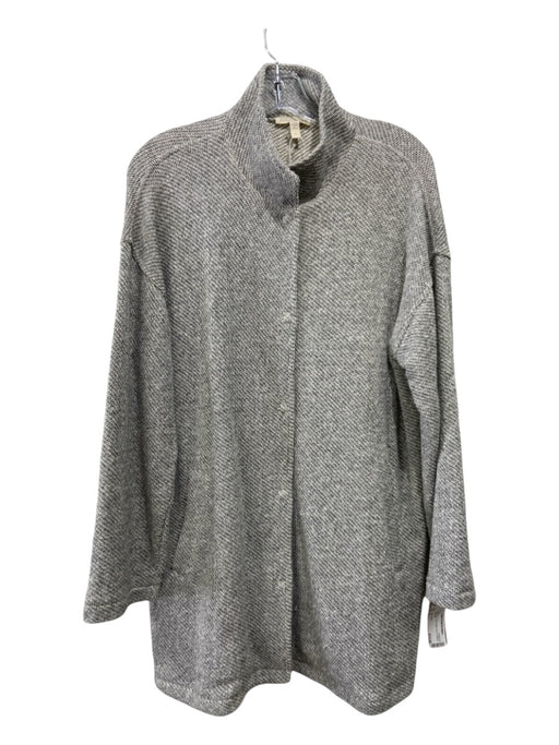 Eileen Fisher Size S Light Gray Cotton Button Front Collared Jacket Light Gray / S