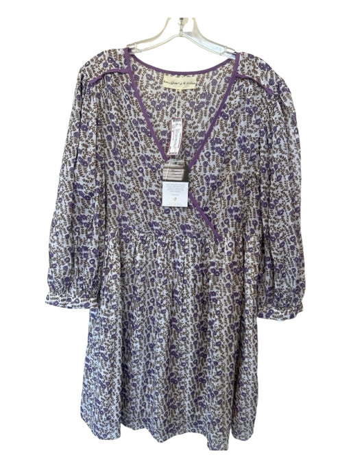 Daughters of India Size M Purple & White Cotton Long Balloon Sleeve Dress Purple & White / M