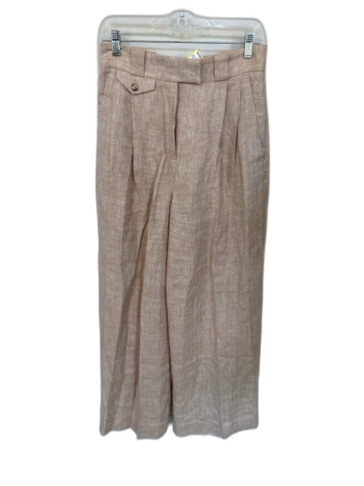 Shona Joy Size 6 Tan & White Linen High Waist Pleat Wide Leg Trouser Pants Tan & White / 6