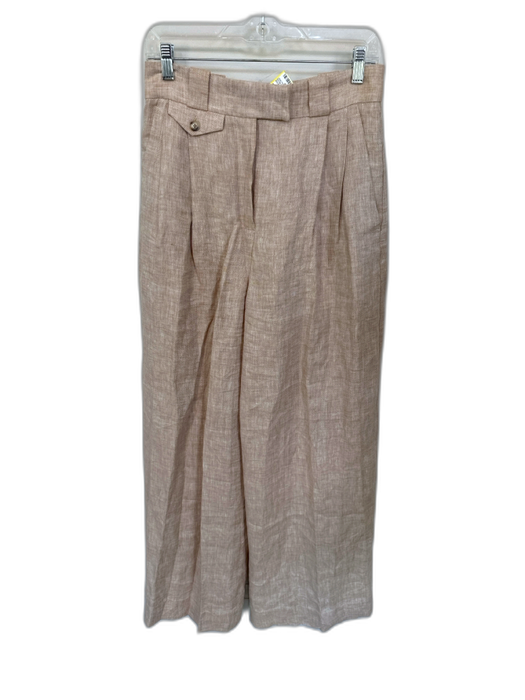 Shona Joy Size 6 Tan & White Linen High Waist Pleat Wide Leg Trouser Pants Tan & White / 6