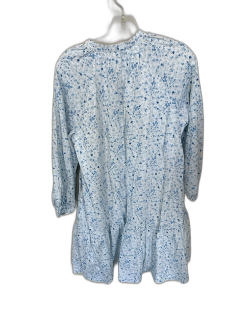 Johnnie-O Size M White & Blue Cotton & Rayon Long Balloon Sleeve Flowers Dress White & Blue / M