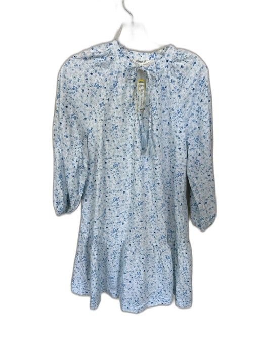 Johnnie-O Size M White & Blue Cotton & Rayon Long Balloon Sleeve Flowers Dress White & Blue / M