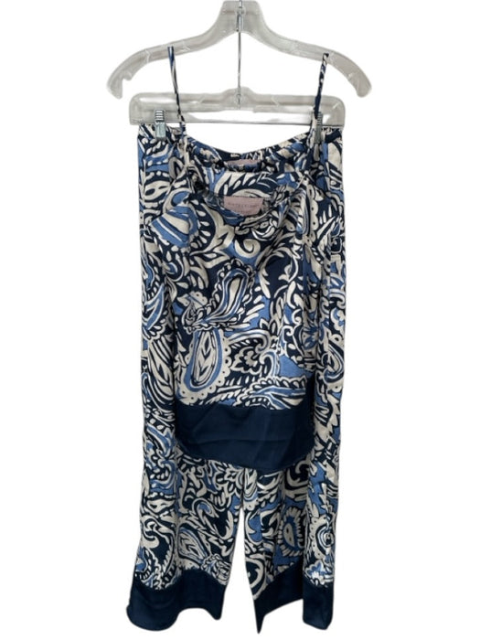 White Closet Size M Blue & Cream Polyester drawcord Spaghetti Strap Pant Set Blue & Cream / M