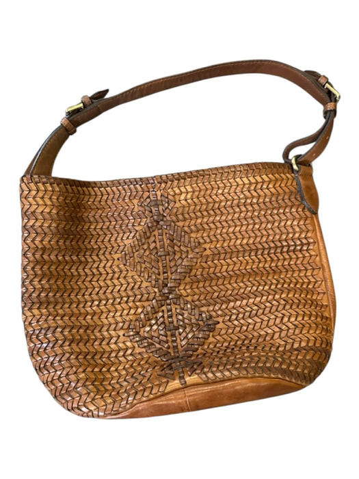 Brown Leather Woven Buckle Strap Internal Zip Pocket Bucket Bag Brown / M