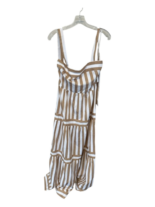 Aura Size L Tan & White Polyester & Cotton Tie Straps Striped Back Zip Dress Tan & White / L