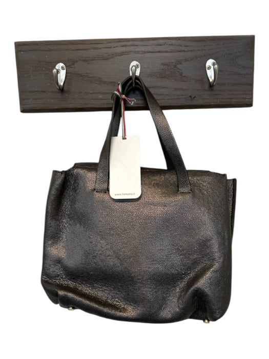 Lia Numa Gunmetal Leather Top Handle Metallic Bag Gunmetal / M