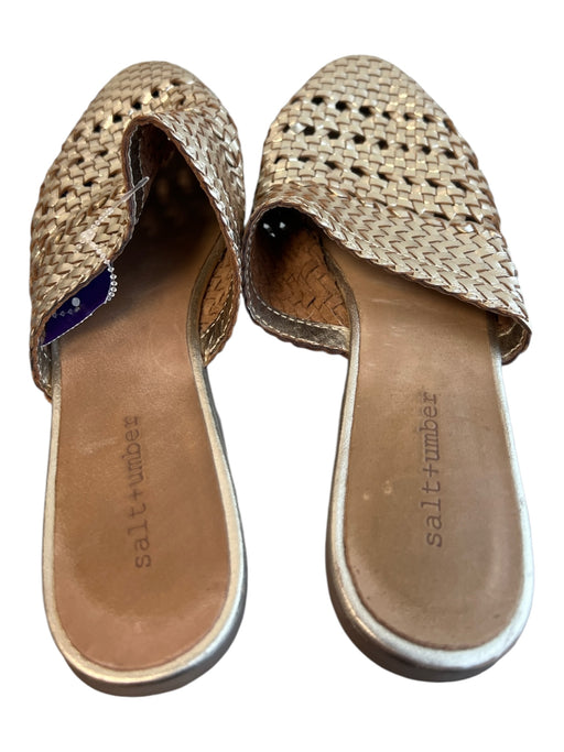 Salt & Umber Shoe Size 9 Gold Leather Metallic Almond Toe Woven Open Back Shoes Gold / 9