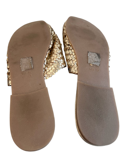 Salt & Umber Shoe Size 9 Gold Leather Metallic Almond Toe Woven Open Back Shoes Gold / 9