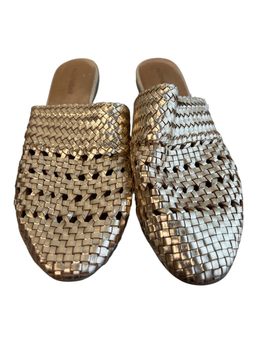 Salt & Umber Shoe Size 9 Gold Leather Metallic Almond Toe Woven Open Back Shoes Gold / 9