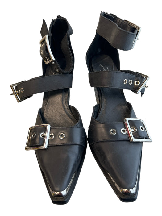 Jeffrey Campbell Shoe Size 9.5 Black Leather Silver Hardware Pointed Toe Shoes Black / 9.5