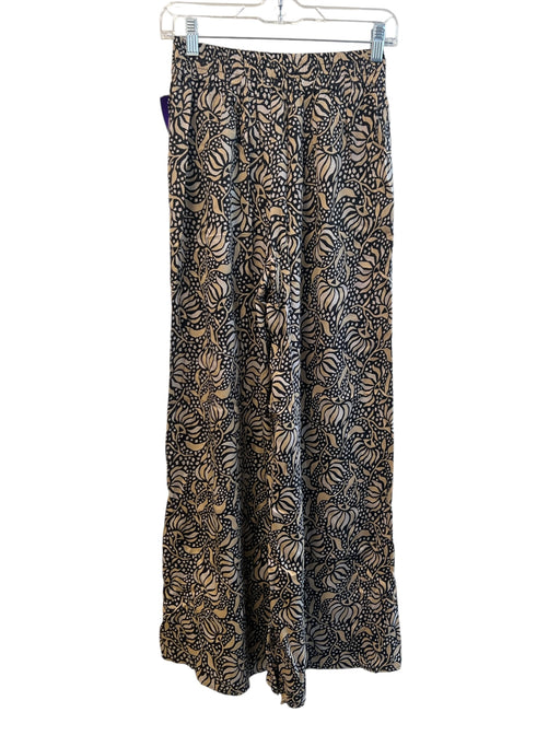 Omika Size XS Black & Tan Viscose Stretch Waist Wide Leg All Over Print Pants Black & Tan / XS
