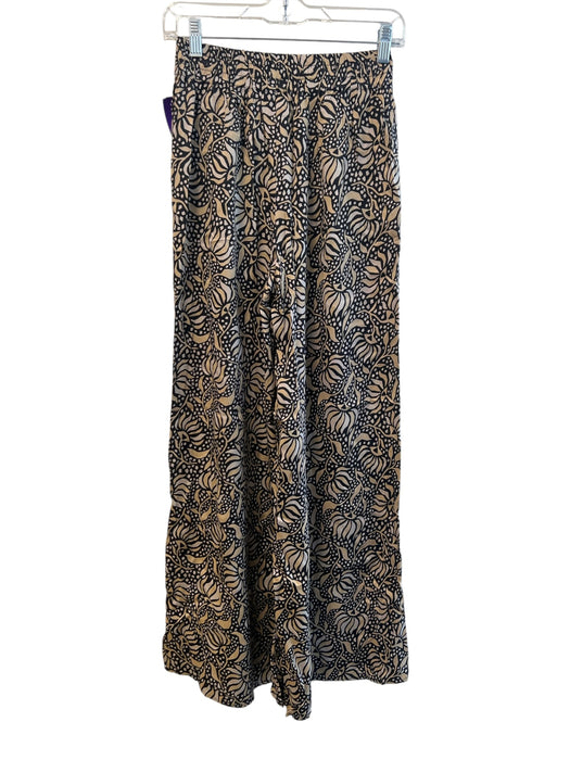 Omika Size XS Black & Tan Viscose Stretch Waist Wide Leg All Over Print Pants Black & Tan / XS