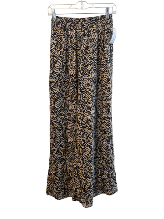Omika Size XS Black & Tan Viscose Stretch Waist Wide Leg All Over Print Pants Black & Tan / XS