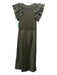 Ulla Johnson Size S Green Cotton Ruffle Collar Scoop Neck Ribbed Gathered Dress Green / S