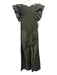 Ulla Johnson Size S Green Cotton Ruffle Collar Scoop Neck Ribbed Gathered Dress Green / S