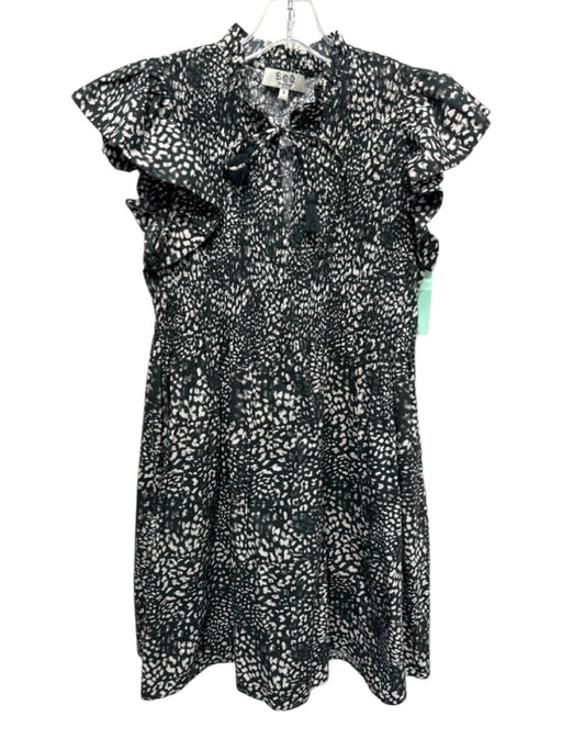 Sea New York Size 6 Black & White Cotton Ruffle Cap Sleeve All Over Print Dress Black & White / 6