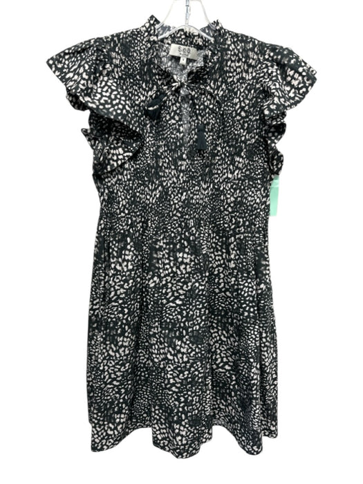 Sea New York Size 6 Black & White Cotton Ruffle Cap Sleeve All Over Print Dress Black & White / 6