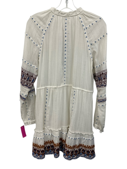 Veronica Beard Size S White, Blue & Red Cotton Embroidered Tassel V Neck Dress White, Blue & Red / S