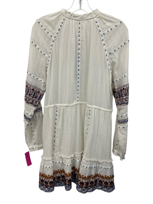Veronica Beard Size S White, Blue & Red Cotton Embroidered Tassel V Neck Dress White, Blue & Red / S