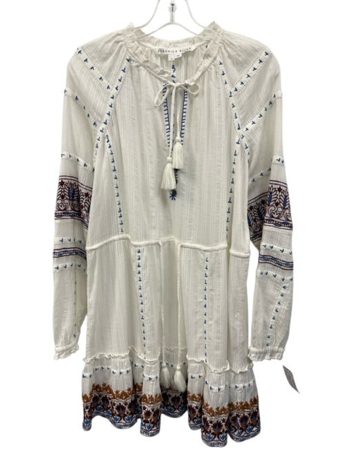 Veronica Beard Size S White, Blue & Red Cotton Embroidered Tassel V Neck Dress White, Blue & Red / S
