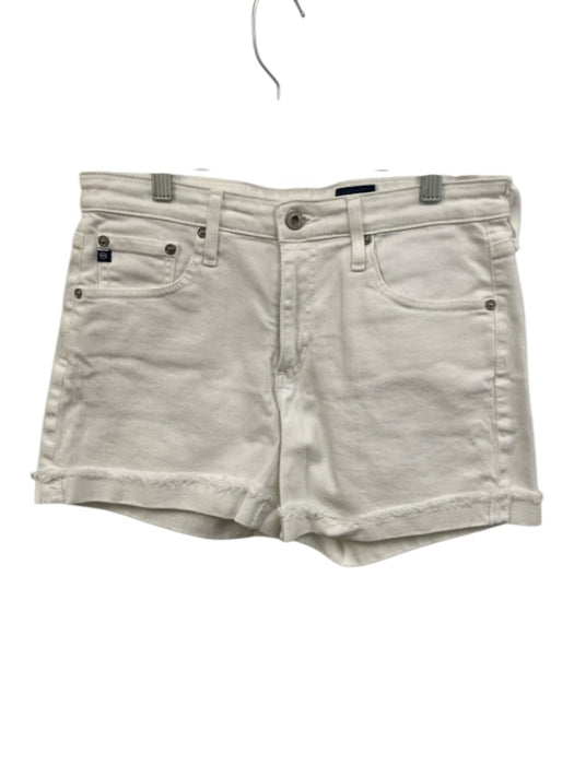 AG Adriano Goldschmied Size 27 White Cotton Blend Denim Frayed Detail Shorts White / 27