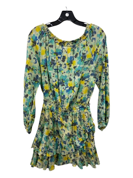 Loveshackfancy Size XS Yellow, Blue, Green Cotton Tie Neck Floral Dress Yellow, Blue, Green / XS