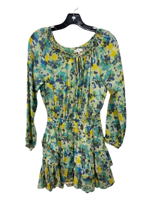 Loveshackfancy Size XS Yellow, Blue, Green Cotton Tie Neck Floral Dress Yellow, Blue, Green / XS