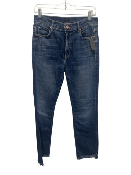 Mother Size 28 Dark Wash Cotton Denim Raw Hem Mid Rise Straight Leg Jeans Dark Wash / 28