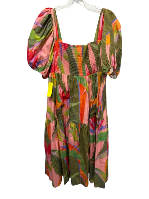 Farm Rio Size M Peach Pink & Multi Cotton Blend Botanical Print Dress Peach Pink & Multi / M