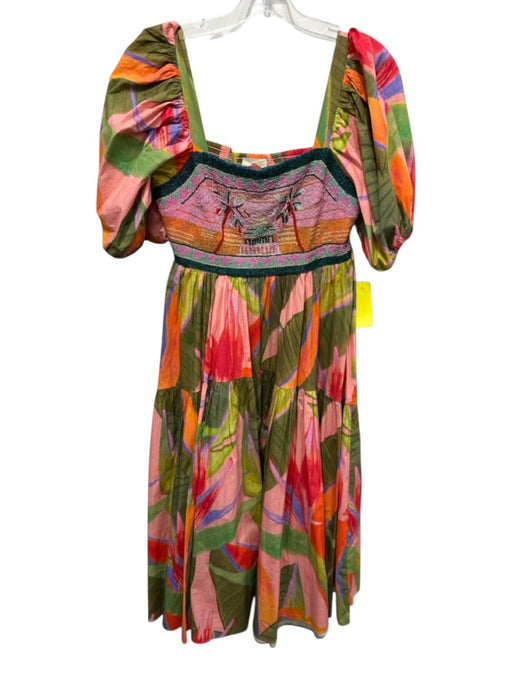 Farm Rio Size M Peach Pink & Multi Cotton Blend Botanical Print Dress Peach Pink & Multi / M