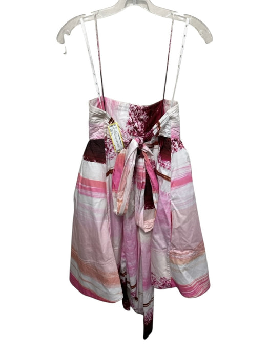 Aje. Size 12 White & Pink Cotton Spaghetti Strap Striation Pleated Detail Dress White & Pink / 12