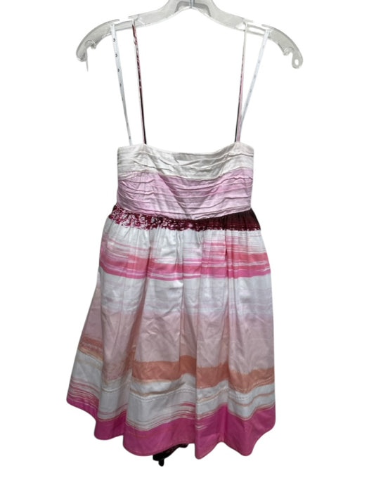 Aje. Size 12 White & Pink Cotton Spaghetti Strap Striation Pleated Detail Dress White & Pink / 12