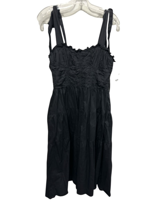 Sofie the Label Size M Black Cotton Tie Shoulder Structured Bodice Tiered Dress Black / M