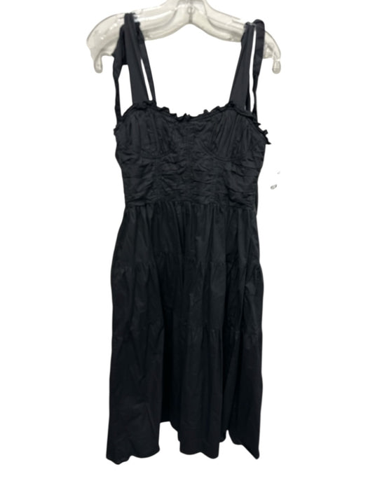Sofie the Label Size M Black Cotton Tie Shoulder Structured Bodice Tiered Dress Black / M