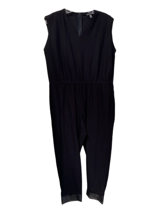 Eileen Fisher Size L Black Viscose V Neck Back Zip Short Sleeve Jumpsuit Black / L