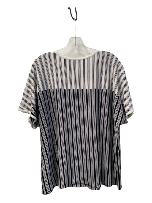 Ming wang Size L White & Black Rayon Blend Striped Short Sleeve Pullover Top White & Black / L