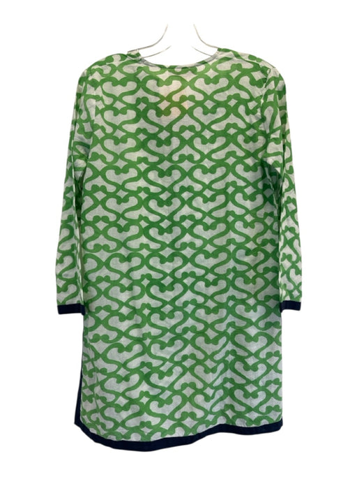 Roller Rabbit Size XS Green & White Cotton Split Neck Long Sleeve Tunic Dress Green & White / XS
