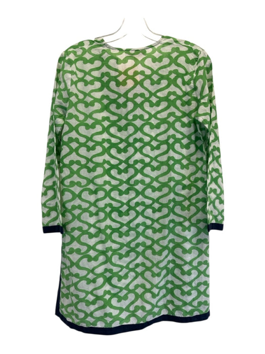 Roller Rabbit Size XS Green & White Cotton Split Neck Long Sleeve Tunic Dress Green & White / XS