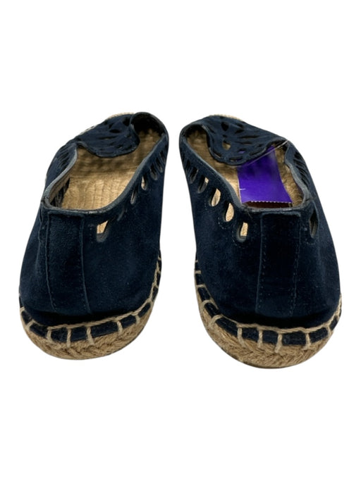 Tory Burch Shoe Size 7.5 Navy & Beige Suede Espadrille Slip On Cut Outs Flats Navy & Beige / 7.5
