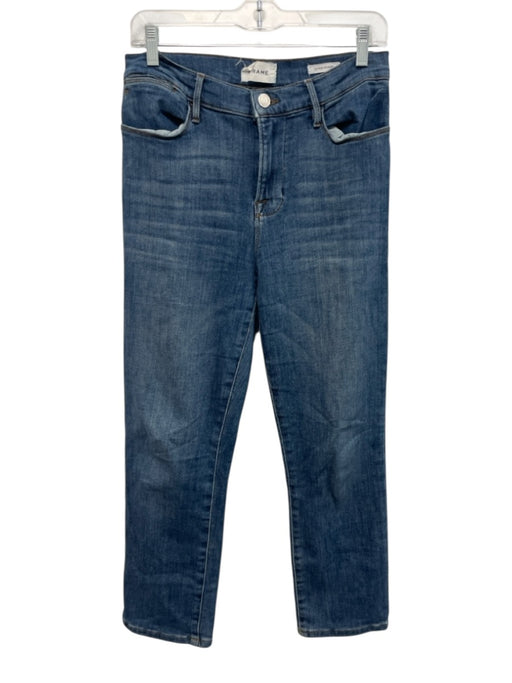 Frame Size 29 Medium Wash Cotton Denim Zip Fly High Rise Straight Leg Jeans Medium Wash / 29