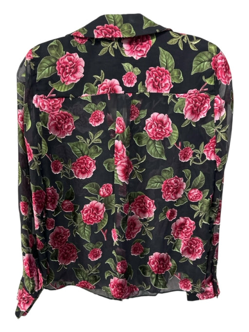 Alice + Olivia Size XS Black, Pink & Green Viscose Blend Long Sleeve Floral Top Black, Pink & Green / XS