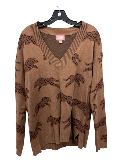 Show Me Your Mumu Size XS light brown Cotton & Nylon V Neck Tiger Ribbed Sweater light brown / XS