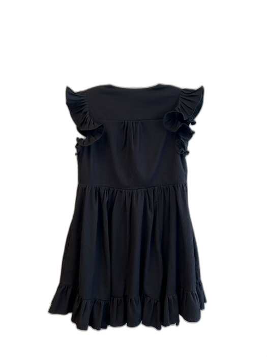 Entro Size S Black Polyester V Neck Ruffles High Waist Below knee Dress Black / S