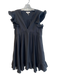 Entro Size S Black Polyester V Neck Ruffles High Waist Below knee Dress Black / S